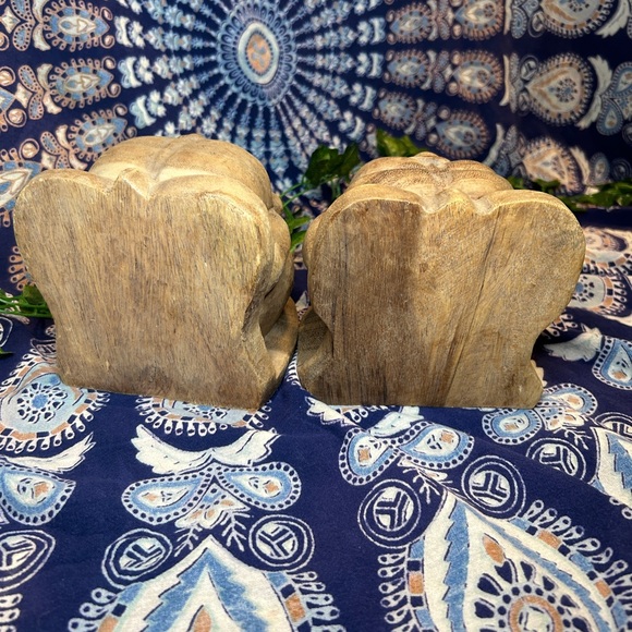 *RARE* PAIR OF WEEPING YOGI WOODEN HAND CARVED BOOKENDS BUDDHA SCULPTURE - Picture 4 of 6